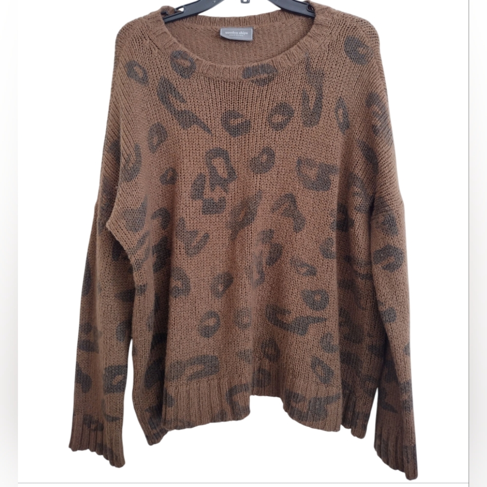 Wooden Ships Paola Buendia Mohair Wool Leopard Print Brown Sweater Size S/M